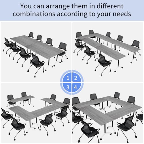 ZanyCajole Conference Room Table, Folding Conference Table with Silent Wheels, Modular Flip Top Mobile Training Tables for Office, Training Room, Meeting Rooms, School, 2-16 Person (10, Grey, 70.8in) ZanyCajole