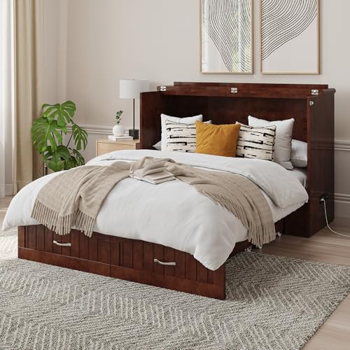 AFI, Southampton Murphy Bed Chest Full with 6" Mattress, Built-in USB Charger & Storage Drawer, Walnut AFI