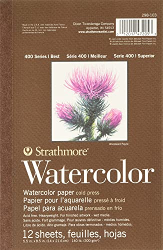 Strathmore (298-103 400 Series Watercolor Pad, 5.5"x8.5", 12 Sheets , White Strathmore
