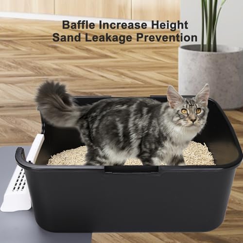 Sfozstra Cat Litter Box with Lid, Fully Enclosed Splash-Proof and Leak-Proof Urine High Edge and Odorless Cat Litter Box, Easy to Installation and Clean (Black with Pedal(S)) Sfozstra