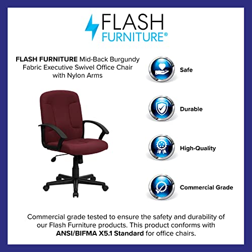 Flash Furniture Garver Mid-Back Burgundy Fabric Executive Swivel Office Chair with Nylon Arms Flash Furniture