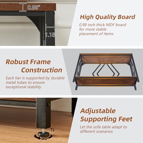 HOMBAZAAR Entryway Console Table,2 Tier Industrial Sofa Table with Metal Frame,Rustic Hallway Table with Storage for Living Room,Foyer,Brown,47inch HOMBAZAAR
