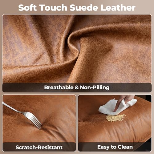 ovios Ergonomic Office Chair, High Back Faux Leather Executive Chairs with Thick Cushion, Comfy Mid-Century Modern Swivel Rolling Computer Armchair (Brown, Suede Leather) ovios