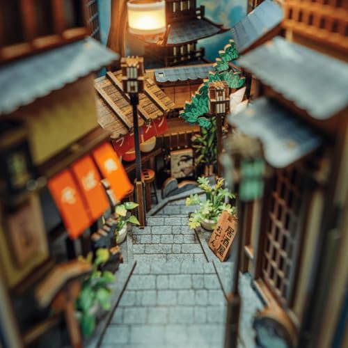 Anavrin Book Nook Kit Kyoto Gion – DIY 3D Wooden Booknook for Adults, Teens and Book Lovers, Bookshelf Insert Library Decor, Creative Gift for Family, Friends, and Elderly
