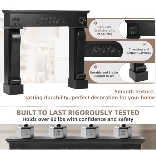EPICOZY Modern Fireplace Mantel Surround, Decorative Wooden Freestanding Mantel for Electric Fireplace, Waterproof & Anti-Tipping, Premium MDF Mantel with Leg for Living Room, Black EPICOZY