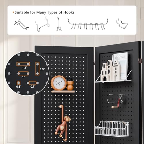 Bonnlo 4/6 Panel Pegboard Freestanding, 5 FT Portable Display Board Organizer for Craft Show Jewelry, Wooden Folding Privacy Screen Room Divider (Black, 6 Panel with Base) Bonnlo