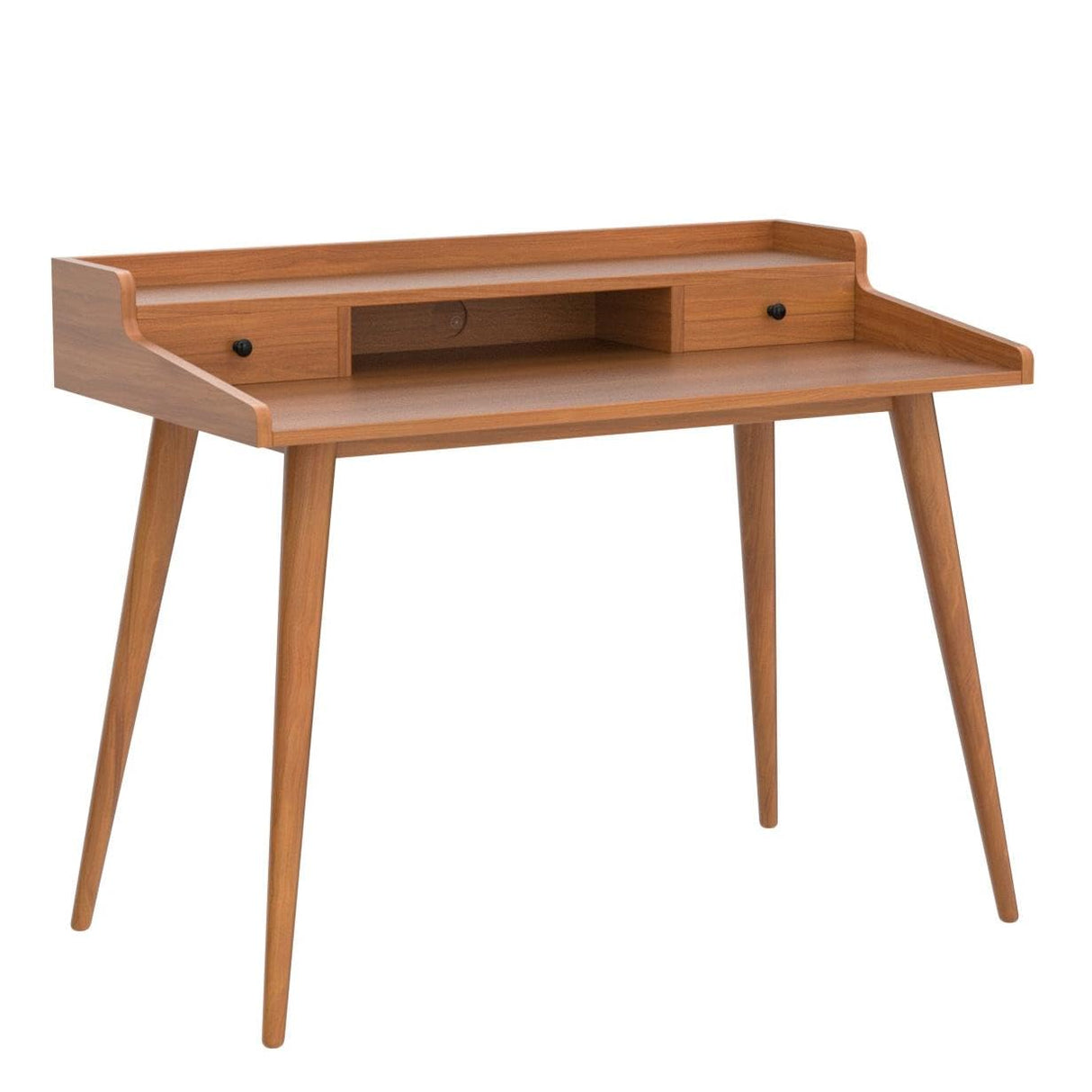 Ucerna Mid Century Modern Desk, 43" Wood Home Office Writing Computer or Laptop Desk with Monitor Stand Riser and Open Storage Cubby, Vanity Desk with 2 Drawers Ucerna