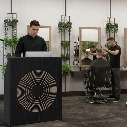 IGERI Small Black Reception Desk with Counter for Salon 31.5 Inch Front Modern Standing Receptionist Room Tables Checkout Counter for Office IGERI