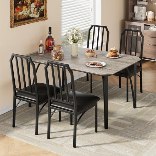 GAOMON Dining Table Set for 4, Rectangular Kitchen Table and Upholstered Chairs for 4, 5 Piece Dining Room Table Set with Chamfer Design, for Kitchen Room, Home, Apartment Easy Assembly GAOMON