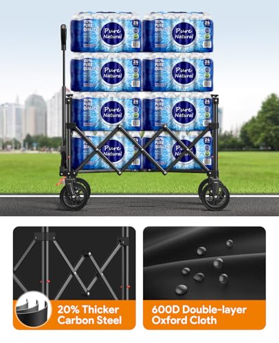 Wagons Carts Foldable, Collapsible Foldable Wagon 330lbs Capacity, Large Capacity Foldable Wagon with All-Terrain Wheels,Heavy Duty Utility Wagon Cart with Brakes for Beach Camping Shopping Sports Raynesys