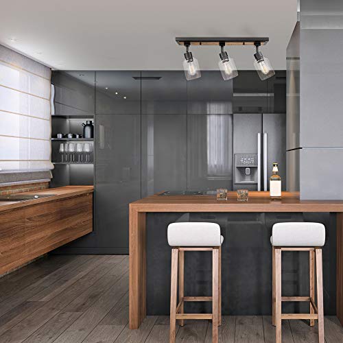 Globe Electric 59798 25" 3-Light Track Lighting, Wood Toned, Matte Black Accents, Clear Glass Shades, Kitchen, Bathroom, Home Essentials, Ceiling Light, Dorm, Dining Room, Hallway Globe Electric