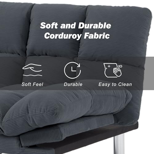 Modern Corduroy Sofa Bed Futon,Convertible Sleeper Bed Couch with 4 Reclining Backrest &Armrest,68" Comfy Cloud Sofa Loveseat for Small Living Room Office (Grey) Anwick