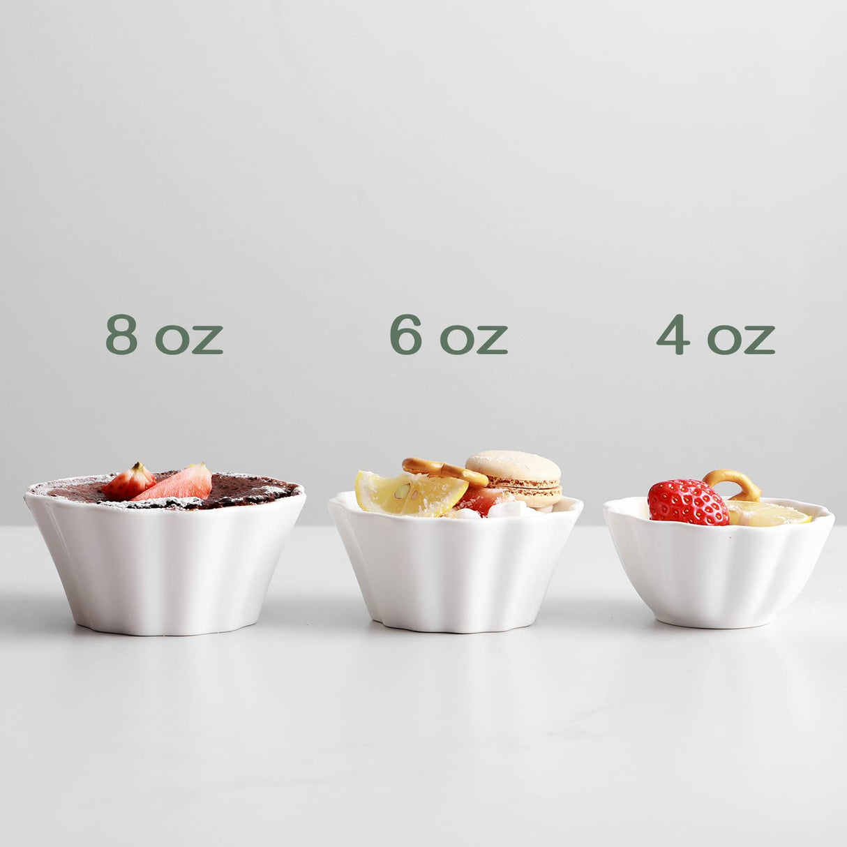 DOWAN Ramekins 4 oz, Creme Brulee Ramekins, Ramiken Oven Safe for Baking, Souffle Dishes Custard Cups, Porcelain Small Dipping Sauces Charcuterie Dessert Bowls, Ceramic Pudding Cups, Set of 6, White DOWAN