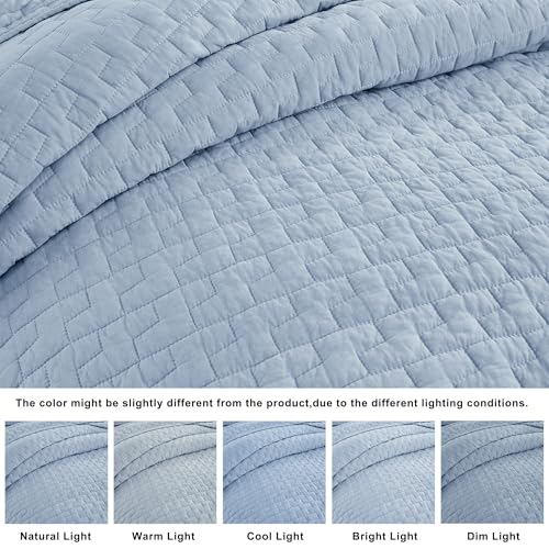 palassio Baby Blue 100% Cotton Quilt King Size Bedding Sets with 2 Pillow Shams, Textured Lightweight Soft Bedspread Shabby Chic Coverlet, Neutral Quilted Comforter Bed Cover for All Season, 3 Pieces palassio