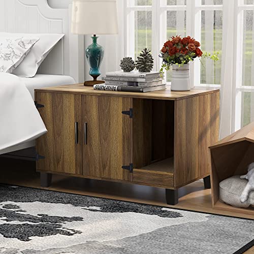 TaoHFE Litter Box Enclosure Cat Litter Box Furniture Hidden With Cat Scratch Pad Decorative Farmhouse Wooden Hidden Litter Box Cat House Litterbox Furniture Cat Box Furniture Litter Box Cabinet,Walnut TaoHFE
