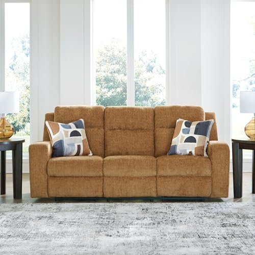 Signature Design by Ashley Kanlow Contemporary Manual Reclining Sofa with 2 Accent Pillows, Light Brown Signature Design by Ashley