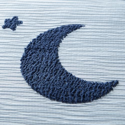 Intelligent Design Kids Cosmos Twin Size Comforter Set – Blue Star and Moon Tufted Chenille, Reversible 3-Piece Bedding with Star Pillow Intelligent Design