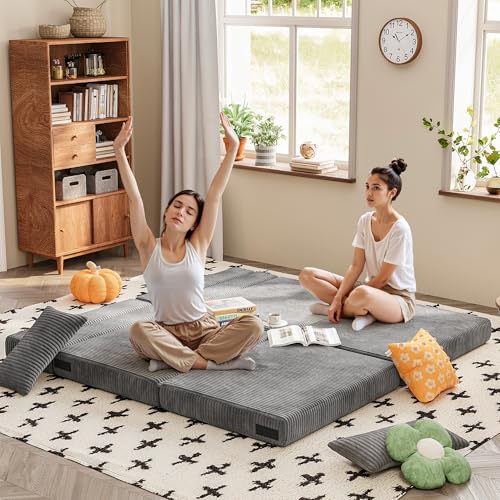 Homall Folding Sofa Bed, Floor Couch Convertible Sleeper Chair with Pillow, Comfy Futon Lounge Sofas, Portable Fold Out Chair Bed for Living Room, Small Space (Corduroy, Slate Grey) Homall