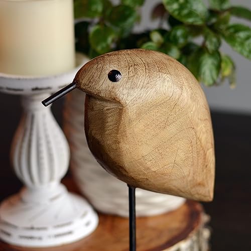 WHW Whole House Worlds Bird Figurine, Hand Carved Mango Wood, Brown, Mounted, Gallery Base, 9.5 Inches WHW Whole House Worlds