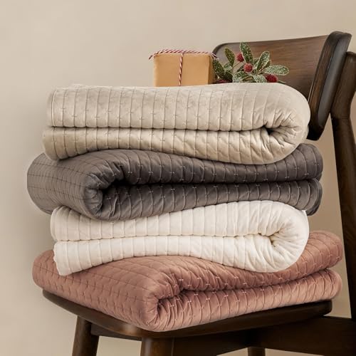 EVERGRACE Luxury Velvet Quilt Set King Size 3 Piece, Soft Cross-Stitch Velvet Comforter Set with Pillow Shams, Lightweight Coverlet Bedspread Bedding Set for All Seasons, Mushroom Brown EVERGRACEHOME