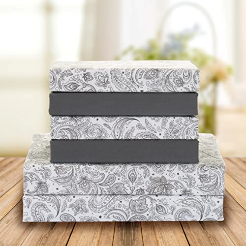 Elegant Comfort Amelia Paisley Printed 4-Piece Sheet Set, Deep Pocket 1500 Thread Count, Fade, Stain, and Wrinkle Resistant, Fitted Sheets with Smart Pockets, Paisley Sheet Set, Twin XL, Ash Gray Elegant Comfort