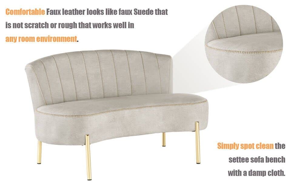 annjoe Loveseat Settee Upholstered Sofa Couch Banquette Bench Ottoman with Backrest and Golden Metal Legs for Dining Room Living Room Bedroom Funiture annjoe