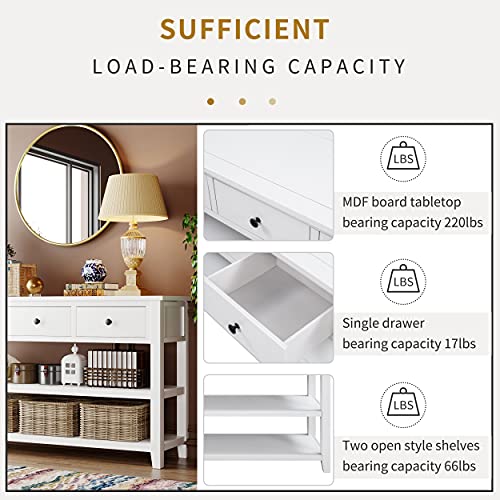 Mid-Century Console Table Modern Solid Wood Frame Sofa Table with 2 Tier Open Shelves and 3 Top Storage Drawers Entryway Table for Living Room Hallway Foyer, Easy Assembly Knocbel