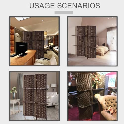 FDW Room Divider 4 Panel Room Screen Divider Wooden Screen Folding Portable Partition Screens Wood with Removable Storage Shelves Color,Brown FDW