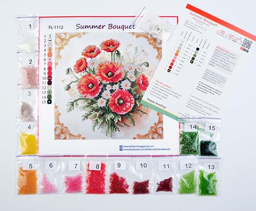 AllAboutEmbroideryUA Bead Embroidery kit Summer Bouquet FL-1112 Floral Beaded Cross Stitch kit