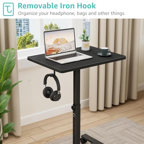WINAZ Small Portable Standing Rolling Desk - 24 Inch Mobile Sit Stand Desk Adjustable Height with Wheels for Small Spaces Home Office, Kids Couch Laptop Desks Side End Table, Black WINAZ