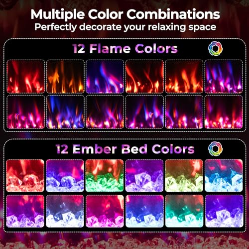 Tangkula 36 inches Smart Electric Fireplace,Recessed & Wall-Mounted 1500W Fire Place with 12 Flame & Ember Bed Colors, 12H Timer, Remote & APP Control, Alexa & Google Assistant Compatible Tangkula