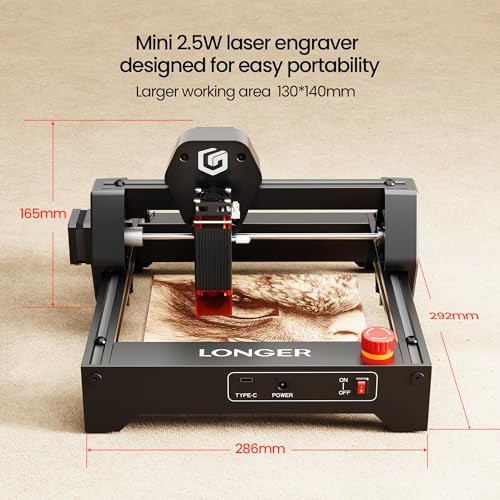 LONGER RAY5 Laser Engraver 2500mW High Precision 0.04 * 0.04mm Laser Cutter and Engraving Machine 130x130mm Working Area Mini Portable Laser Engraver for Wood Metal Acrylic Glass Longer