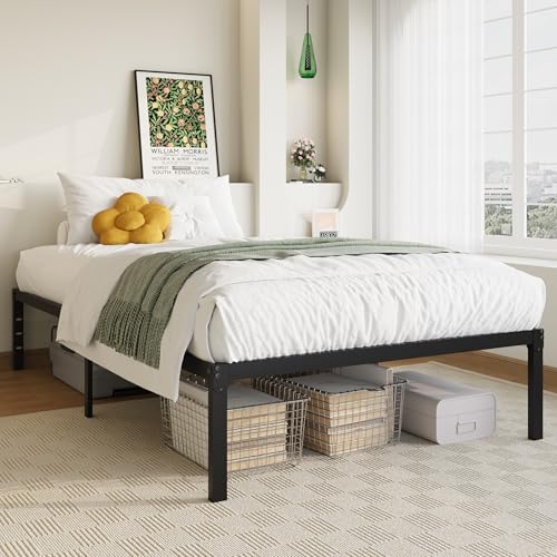 Allewie Twin Bed Frame, 14 inch Metal Platform Beds with Storage Space, No Box Spring Needed and Easy Assembly, Black Allewie