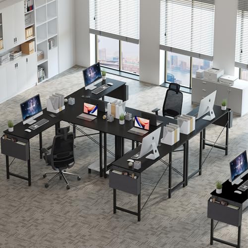 OLIXIS L Shaped Desk, 50-Inch Office Computer Gaming Desks Corner PC Table with Side Bag and Reversible Shelf for Home Work Study Writing Black OLIXIS