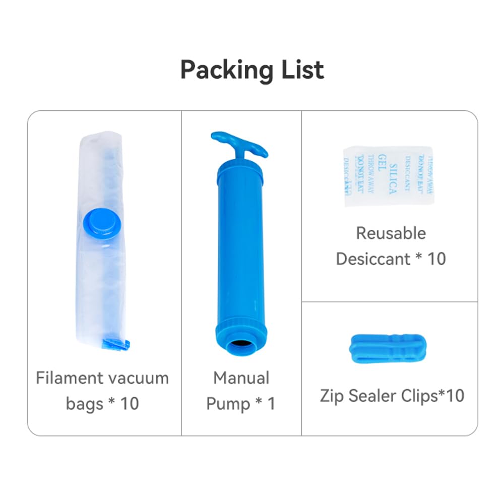 Creality Filament Vacuum 3D Printer Filament Vacuum Storage Kit 350 x 350mm, 10 Vacuum Bags with 10Desiccants, 10 Sealing Clip and 1 Hand Pump Cregrant3D