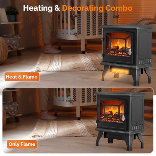 ROVSUN Electric Fireplace Stove, 20''H Freestanding Electric Space Heater with Temperature Adjustable, Realistic Flame Effect & Overheat Protectio for Indoor Bedroom Dorm Office Use, 1400W ROVSUN