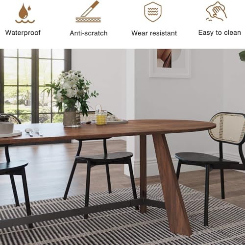 SAINTCY 70.86" Oval Dining Table for 6-8 People, Wood Kitchen Table, Rustic Dinner Room Table with Sturdy Tapered Legs, Home Furniture Kitchen Table for Kitchen, Living Room (Brown) SAINTCY