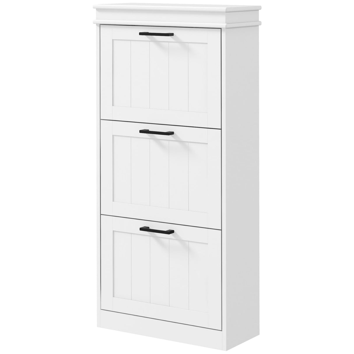 HOMCOM Shoe Storage Cabinet with 3 Flip Drawers, Freestanding Narrow Shoe Cabinet with Adjustable Shelves, Slim Hidden Rack Organizer for Entryway, Hallway, White HOMCOM