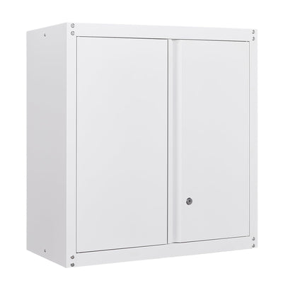 GREATMEET Metal Wall Cabinet, Wall Mount Metal Cabinet for Garage Storage, Locking Cabinet with Doors and Adjustable Shelf, Steel White Cabinet for Utility Room, Garage