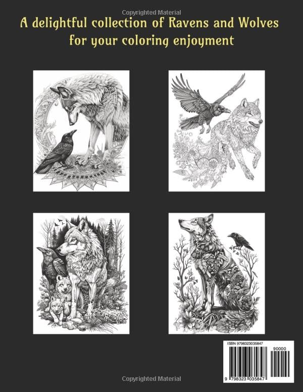 Wolves and Ravens Coloring Book: A fun and relaxing coloring adventure featuring wolves and ravens for adults and teens Majosta