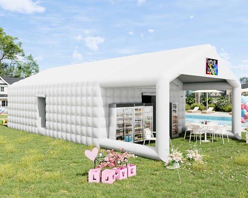 SPECRAFT 39x20x14 FT Large Inflatable Nightclub Tent for Adults with Pavilion Rest Area, Black Inflatable Night Club Gazebo with 2 Side Doors & Logo Area for Wedding, Birthday, Backyard Events, White SPECRAFT