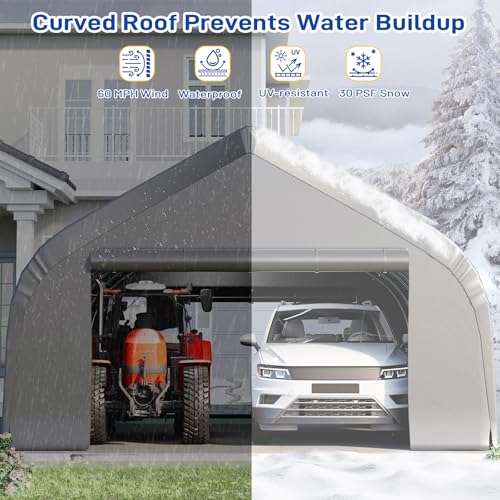 EROMMY 20x30 FT Heavy Duty Durable Carport, Silver Gray, Galvanized Steel Frame Garage Shelter and Outdoor Storage, Waterproof 3-Layer PE Cover, Fits 2 Cars, Boat, Farm Equipment EROMMY
