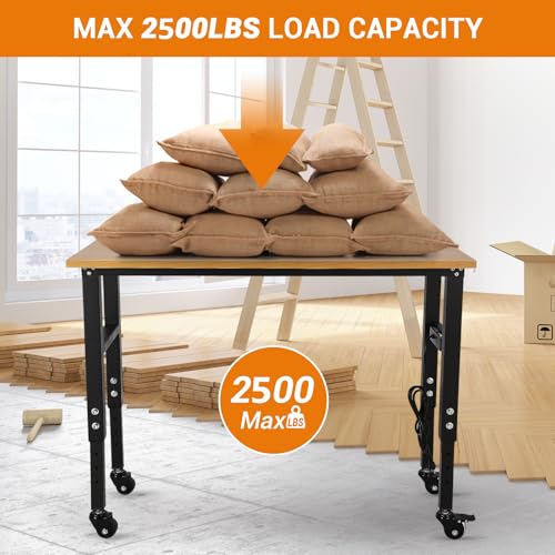 48" Adjustable Workbench with Power Outlet & Wheels, Heavy-Duty 48 x 24 in Work Bench, 2500 lbs Load Capacity for Garage, Workshop & Home EliteEdge