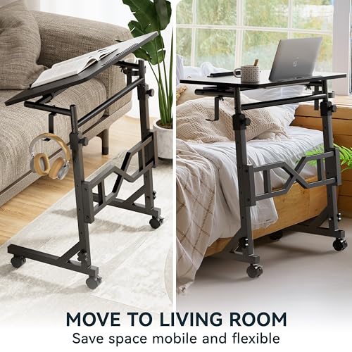 Oransail Small Standing Desk with Wheels, 29.5-45.3 Inch Adjustable Height, Portable Treadmill Desk, Rolling Computer Table for Walking Pad with a Cup Holder and a Hook Oransail
