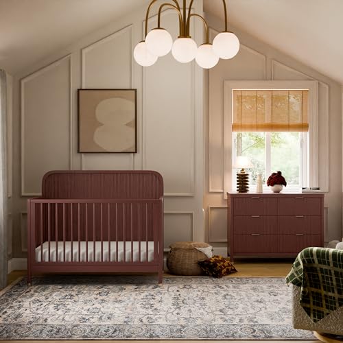 Namesake Brimsley Tambour 4-in-1 Convertible Crib in Crimson, GREENGUARD Gold Certified NAMESAKE