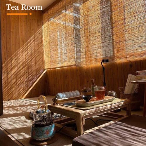 Bamboo Roller Shade Blinds 10'' 22'' 25'' 36'' 38'' 42'' 45'' Wide Cordless Bamboo Blinds Hand Woven roll up Shades for Window Porch Outdoor Patio(32''x64'') WoodArtSupply