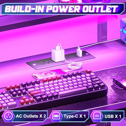 X-cosrack 33.5" Small Gaming Desk with LED Lights & Power Outlets, Compact Computer Desk with Monitor Stand & CPU Stand, Gamer Table with Storage Drawer, Side Hooks for Home Office, Bedroom, Black X-cosrack