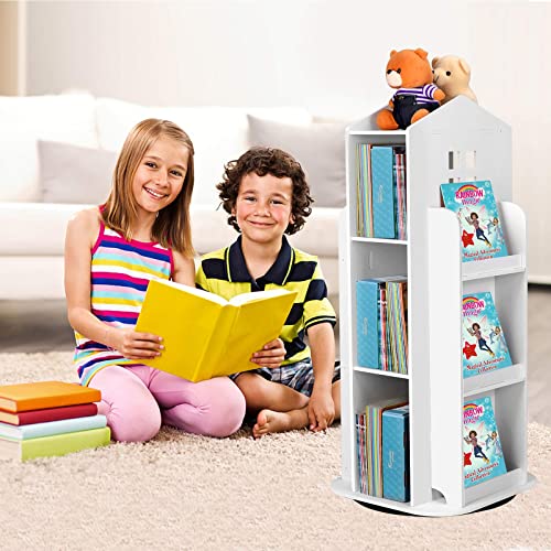 HM&DX 360° Rotating Children's Cartoon Bookshelf - Space-Saving Floor Rack for Home & Office HM&DX