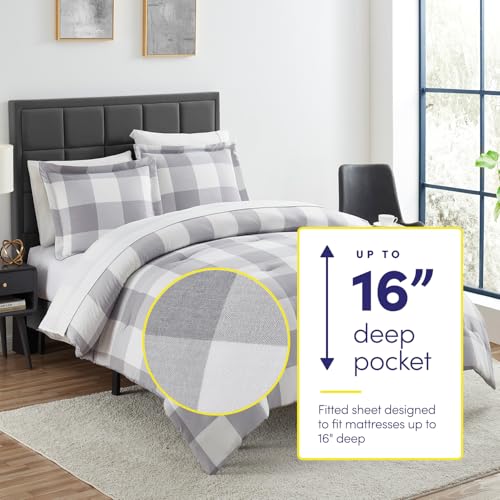 Twin Comforter Set with Sheets - 5-Piece Bedding Collection - 1 Comforter, 1 Fitted Sheet, 1 Flat, 2 Pillowcases - Deep Pocket - Soft & Premium Quality - Ideal for All Seasons, Checkered Box Sweet Home Collection