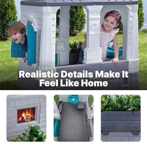 Step2 Neat & Tidy Cottage Kids Playhouse, Indoor and Outdoor Playset, Interactive Sounds, Toddlers 1.5+ Years Old, Easy to Assemble Backyard Discovery Playhouse, Grey Step2